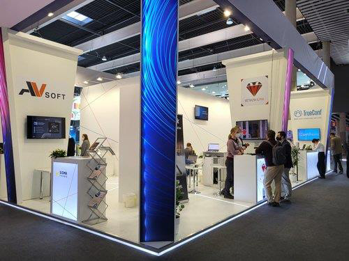 모바일월드콩그레스(MWC) 2022에 참가한 러시아 기업들.<연합뉴스 자료사진>